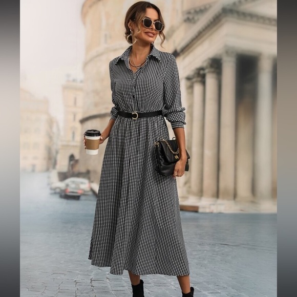 SHEIN Dresses & Skirts - Shein Gingham Print Shirt Dress Without Belt size 4 modesty‎ classic elegant